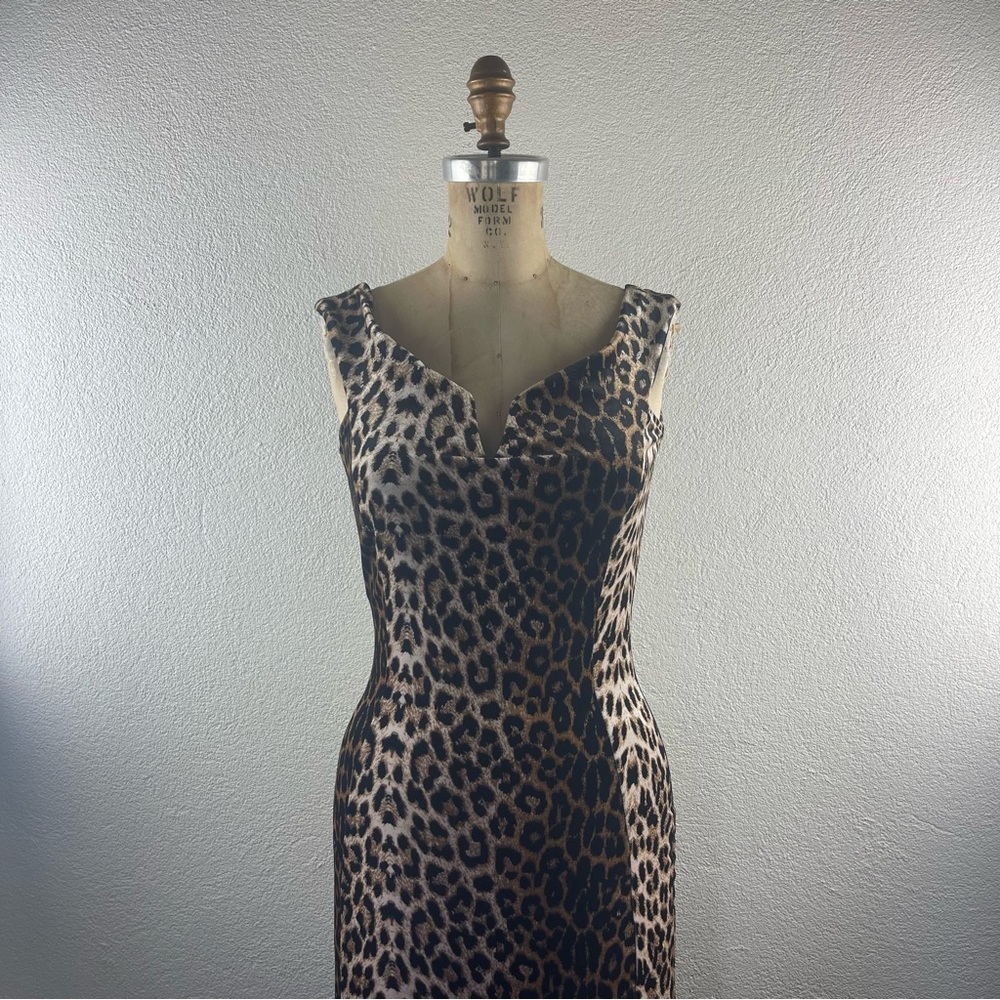 Nasty Gal l 6 Retro Pinup Animal Leopard Velvet Sweetheart Bodycon Wiggle Dress